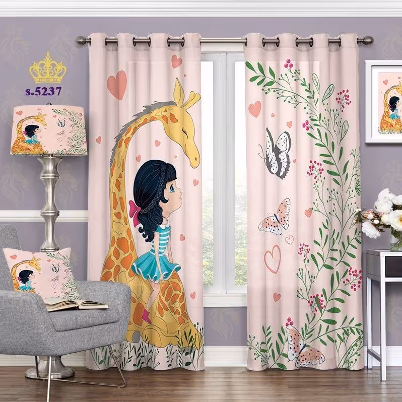 پرده اتاق خواب دخترانه دو قواره طرح کارتونی کد S5237