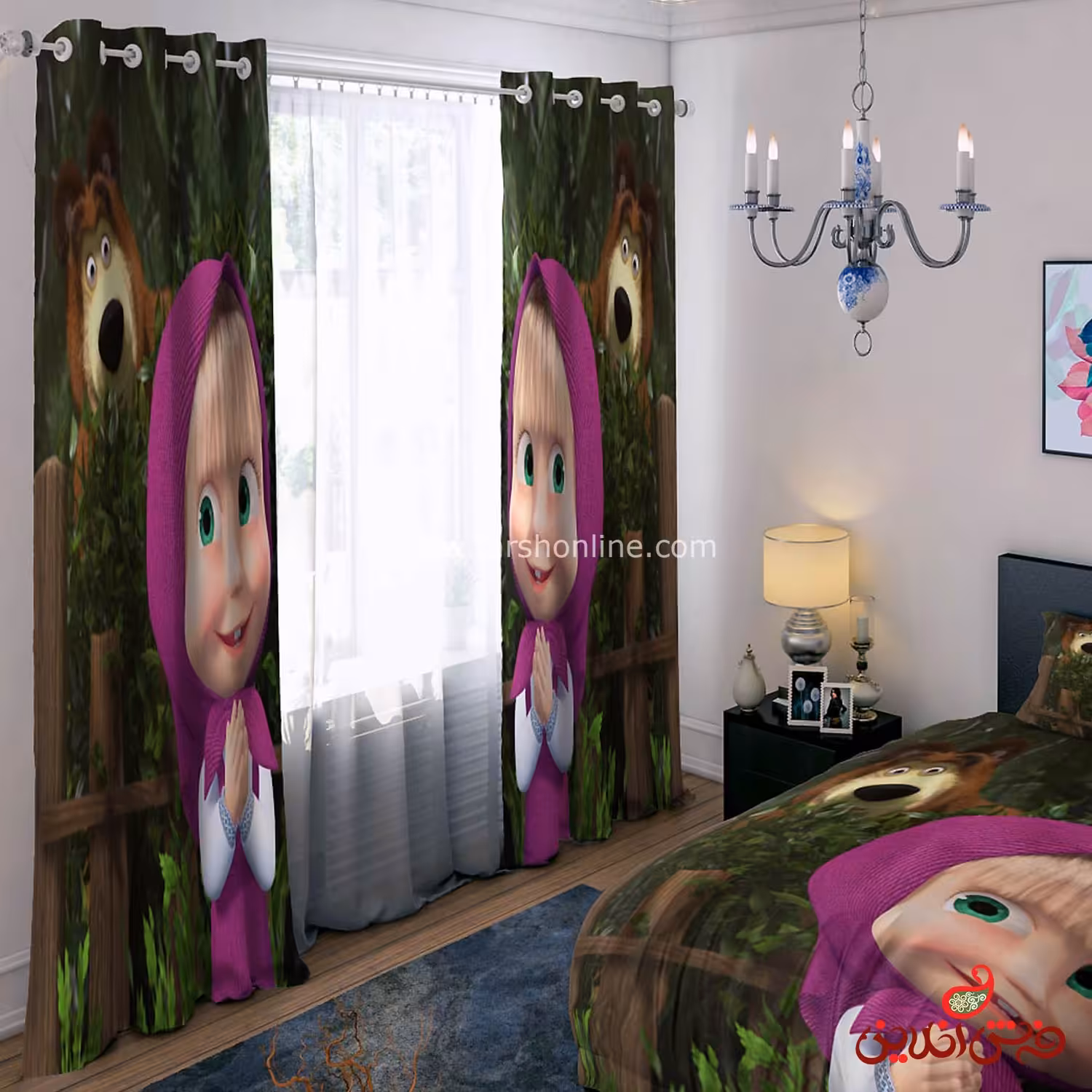 پرده 2 عددی کد 15573/1 طرح انیمیشن ماشا و میشا