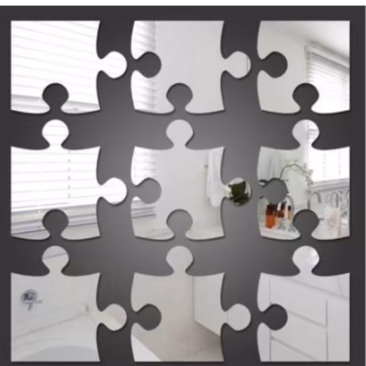 آینه دکوراتیو مولتی استایل طرح پازل، 9 قطعه پازل 20 در 20، در دو رنگ طلایی و نقره ای