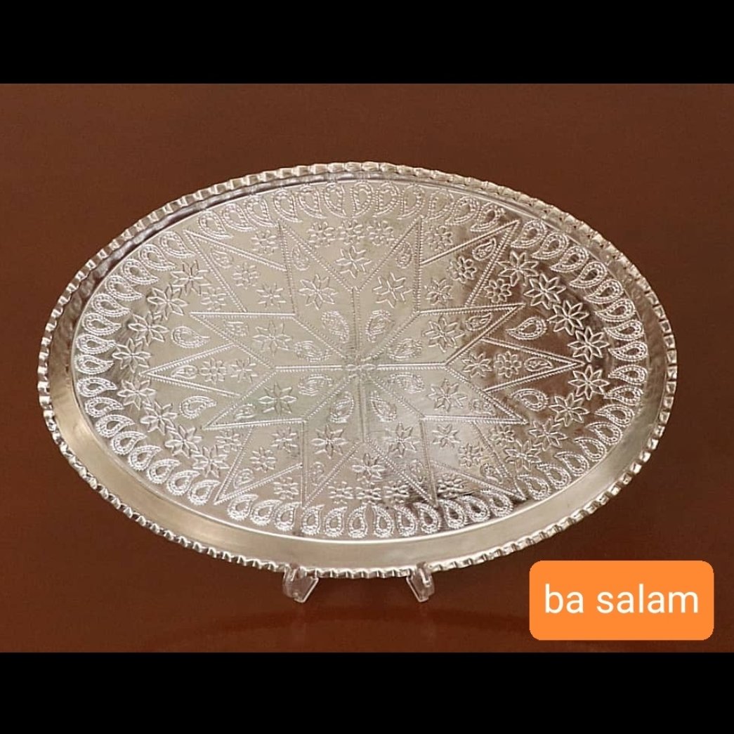 سینی بیضی مسی سفید 32 سانتی