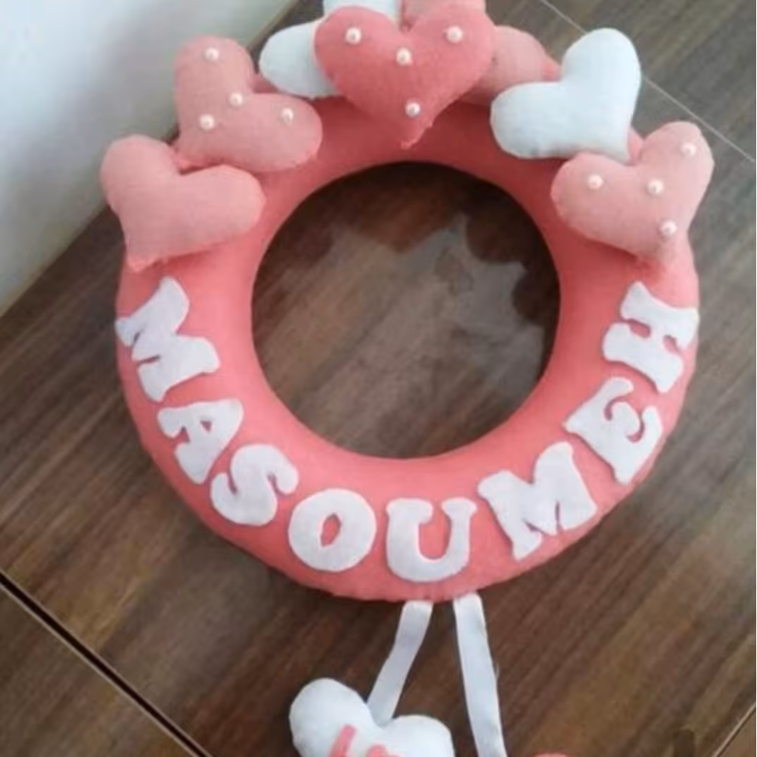 رودری یا آویز درب اتاق نمدی دست دوز رنگ صورتی 