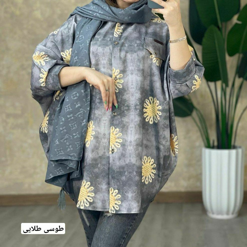 مانتو پانچ کاغذی جنس کتان کش فری سایز 38 تا 48