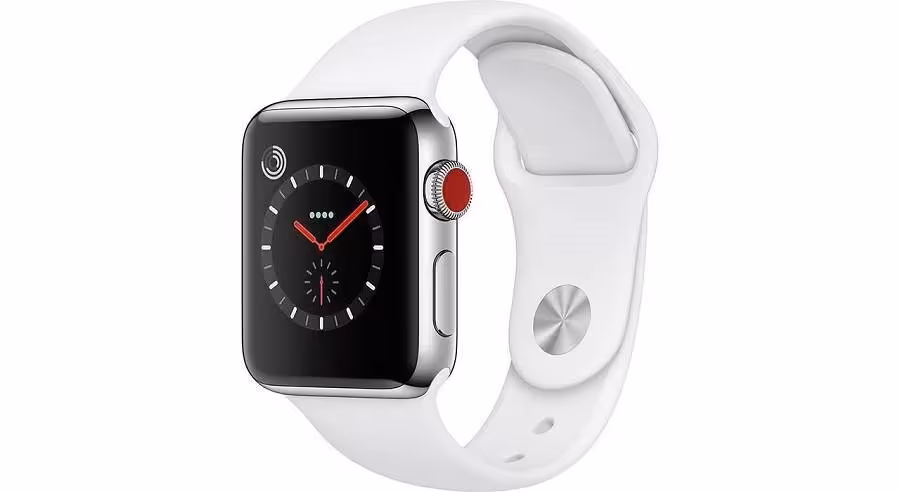 ساعت هوشمند اپل واچ سری 3 سلولار مدل 42mm Stainless Steel Case with Soft White Sport Band