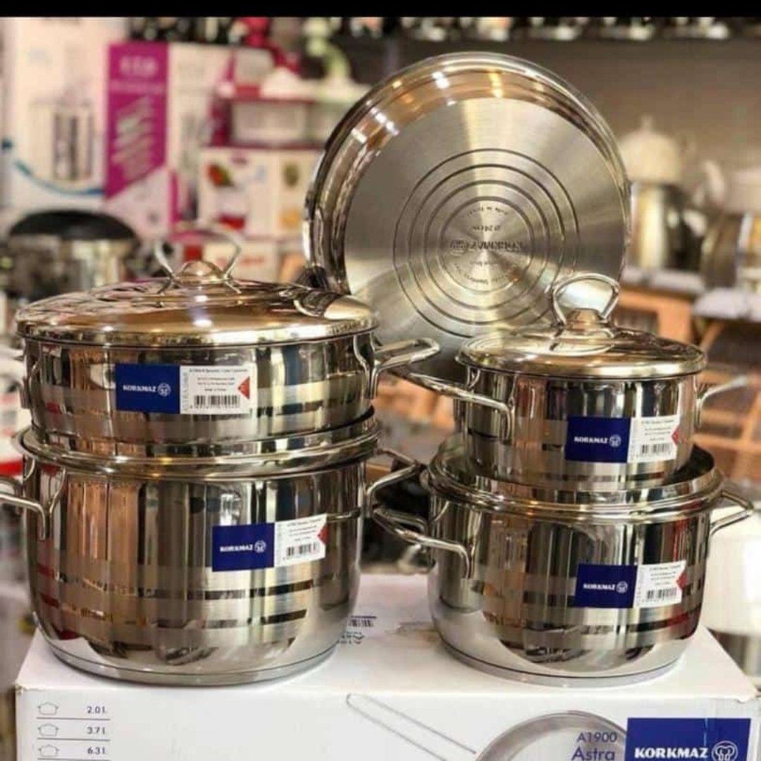 سرویس قابلمه استیل کرکماز ترکیه 9 پارچهکیفیت فوق العاده عالی بسیار زیبا و شکیلمونتاژ چینورق ضخیم 
