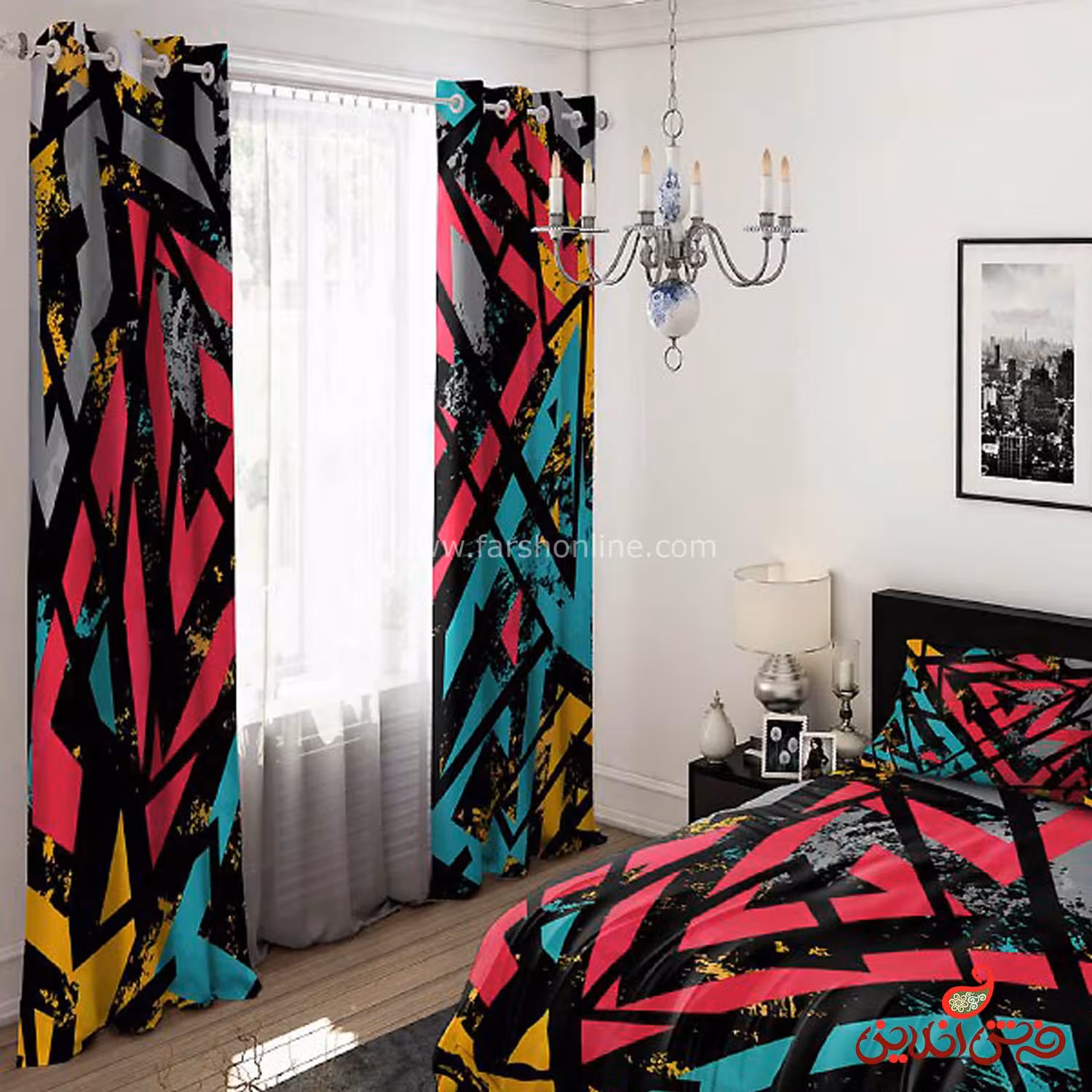 پرده 2 عددی کد 15469/1 طرح کوبیسم