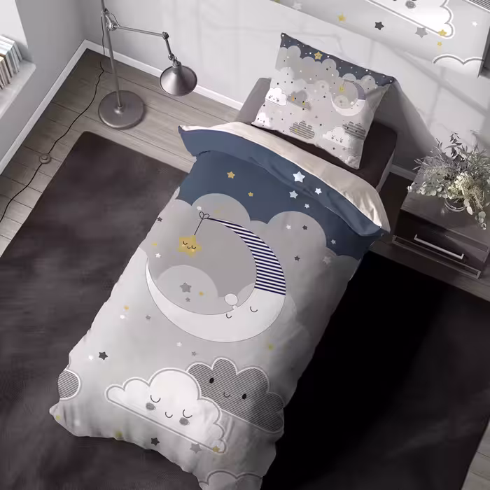 ست روتختی طرح ماه و ستاره طوسی ابی BAs-7758