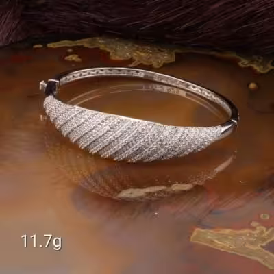 دستبند النگویی نقره قالب جواهر مشابه طلا سفید مجلسی کد 879990