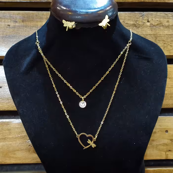 نیم ست استیل رنگ ثابت و ضد حساسیت با طراحی شیک و عالی ، طرح قلب و پروانه 