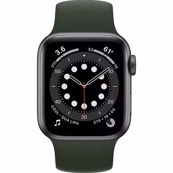 سری 6 آلومینیوم 40 میلیمتری زنانه قاب خاکستری با بند سولو لوپ سبز - Hiapple.ir