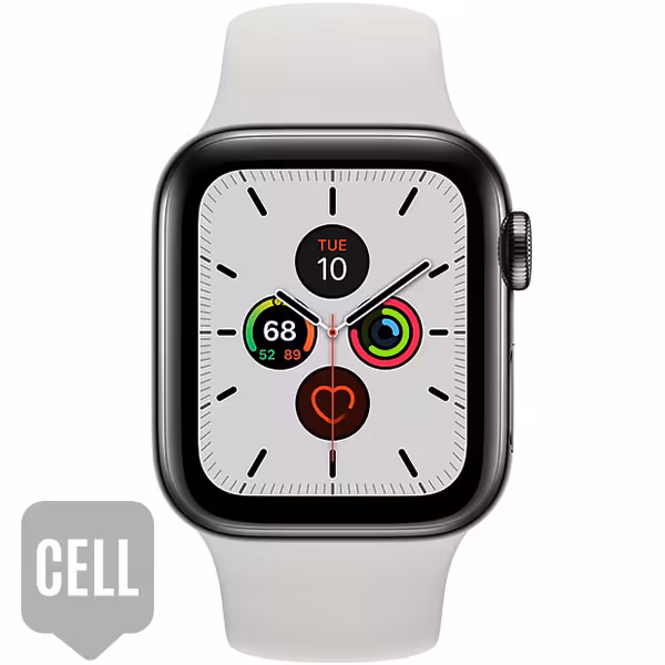 سری 5 استیل سلولار زنانه Space Black Stainless Steel Case with White Sport Band - Hiapple.ir