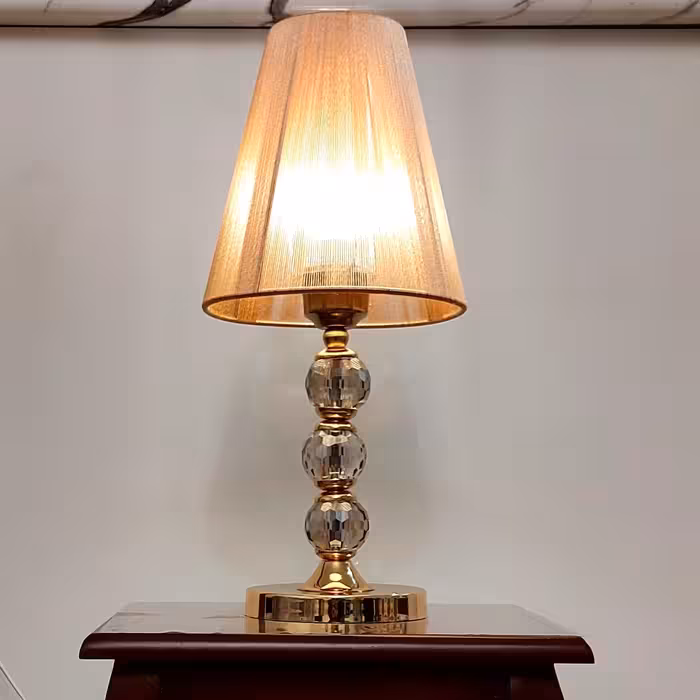 آباژور مدل 3 گوی کریستالی آبکاری فورتیک طلایی ارتفاع 44 سانت شید نخی قطر 20 سانت