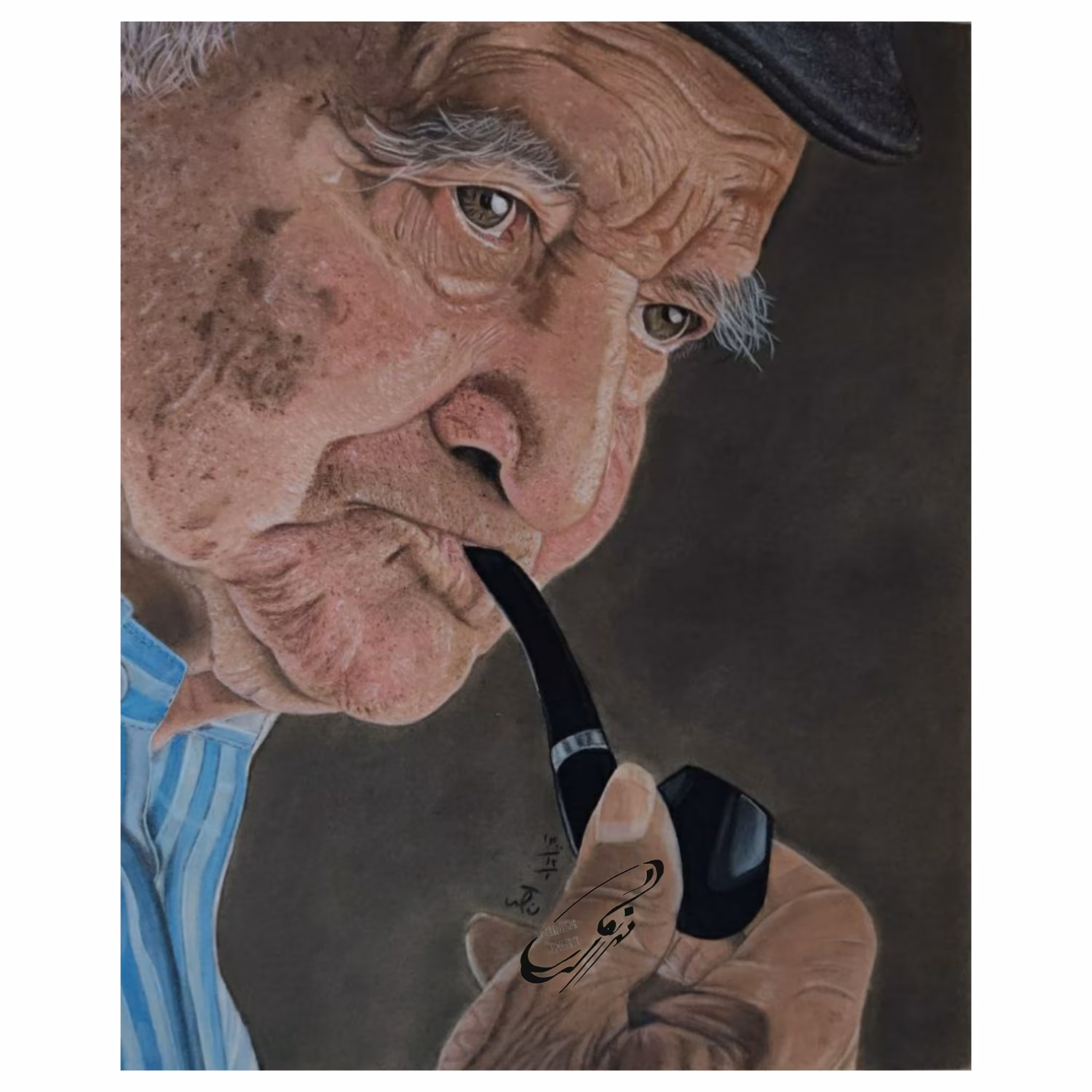 تابلو چهره پیرمرد تکنیک پاستل گچی و پاستل مدادی30در40