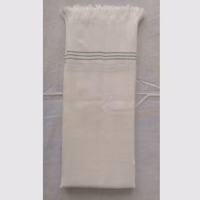 حوله دستباف دست و صورت ساده سفید با حاشیه های سبز لجنی