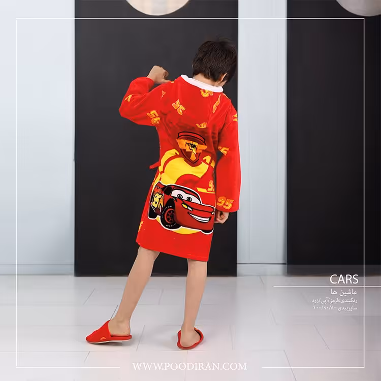 حوله پالتویی کودک پودایران سایز 80 ماشین های قرمز