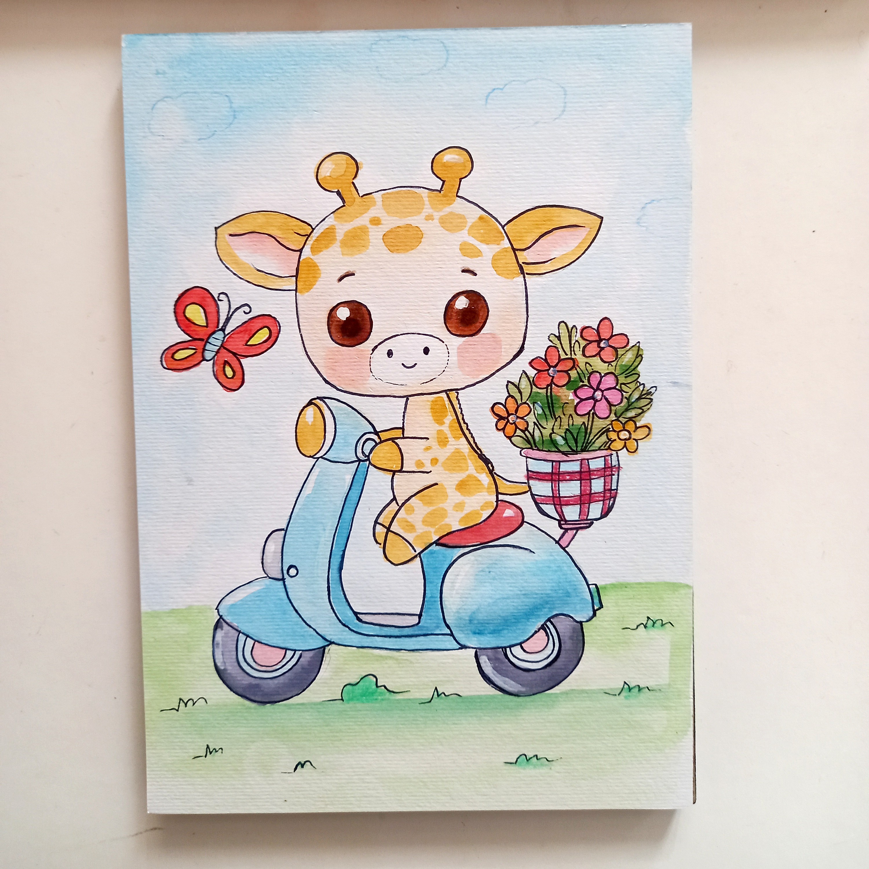 تابلو نقاشی آبرنگ طرح فانتزی عروسکی