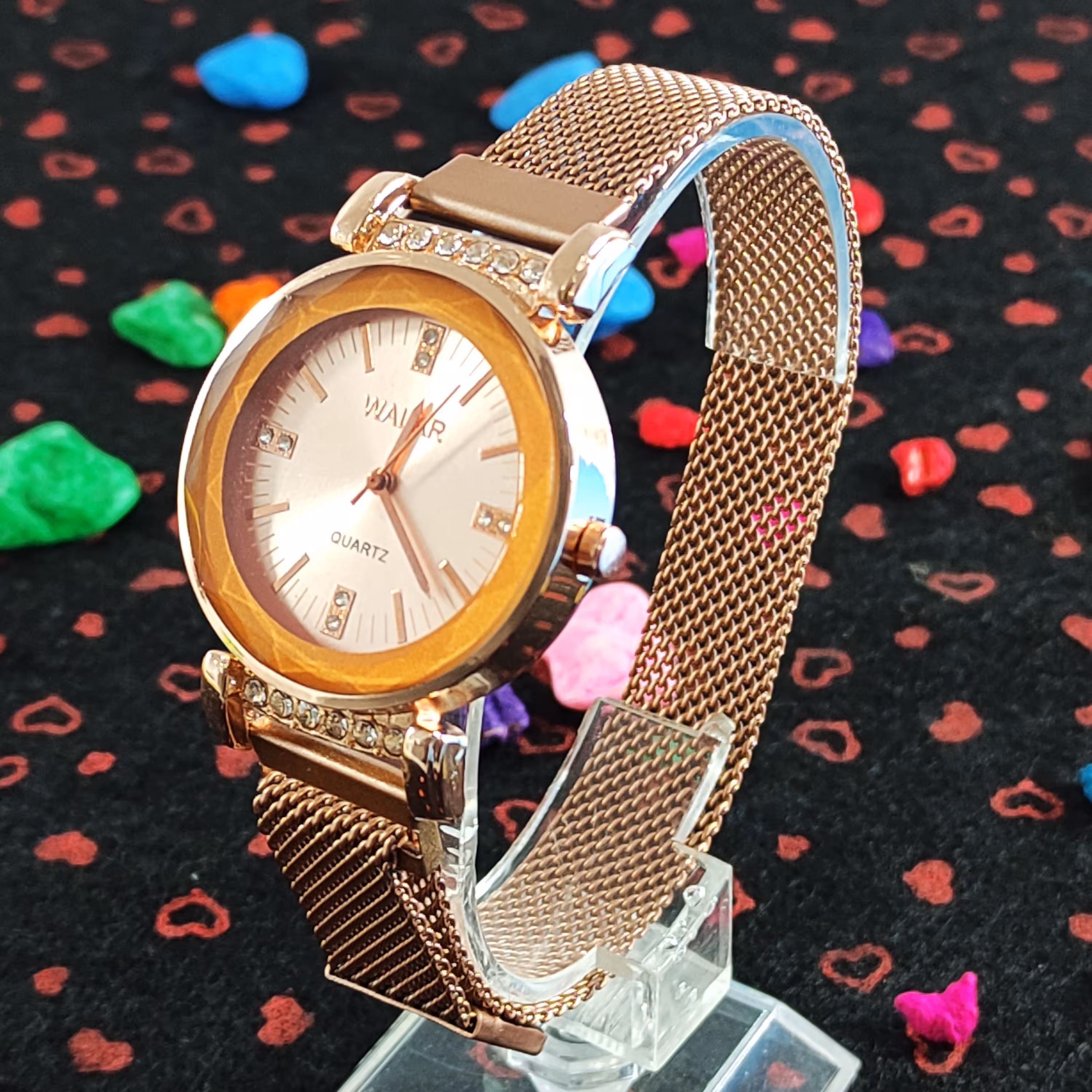 ساعت زنانه والار walar بند حصیری مگنتی رزگلد