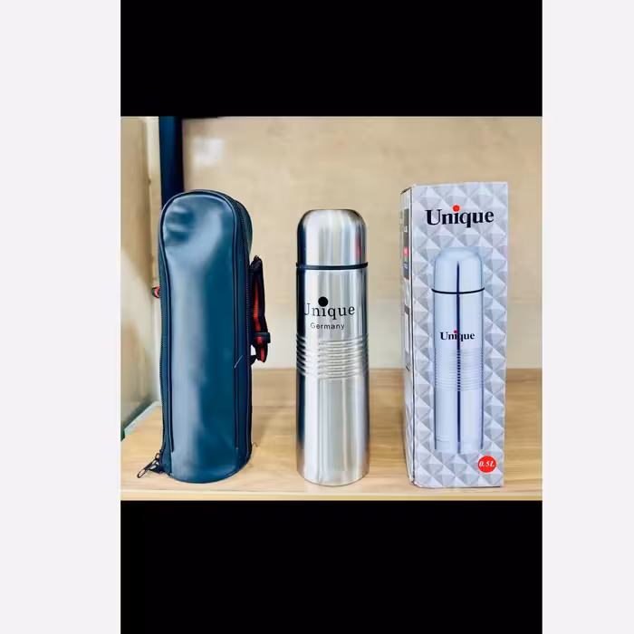 فلاکس استیل نیم لیتر یونیک خط داربه همراه یک عدد کیف چرمی ارسال رایگان 