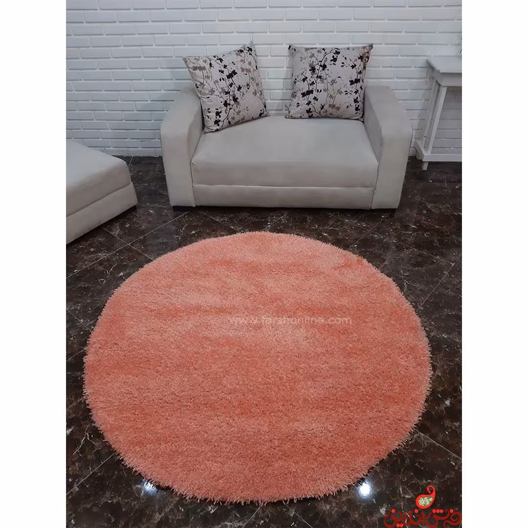 فرش گرد شگی نخ فلوکاتی ترک گلبهی