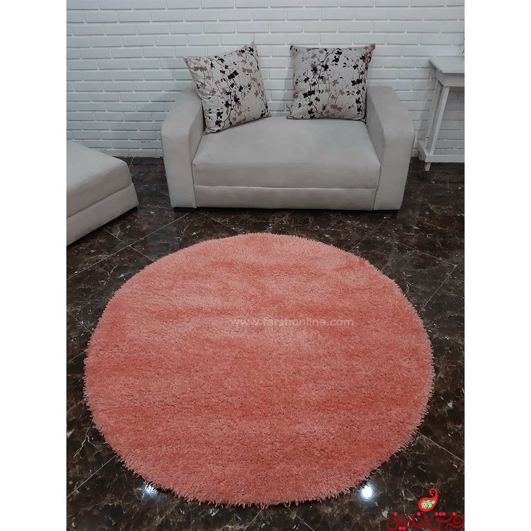 فرش گرد شگی نخ فلوکاتی ترک گلبهی