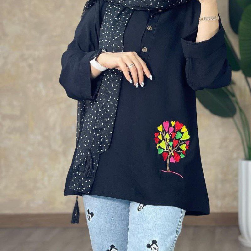 مانتو تونیک مشکی گلدوزی دخترانه و زنانه تابستانی فری سایز تا 46 ،جنس کرسپو درجه یک ، خنک و کولر دار