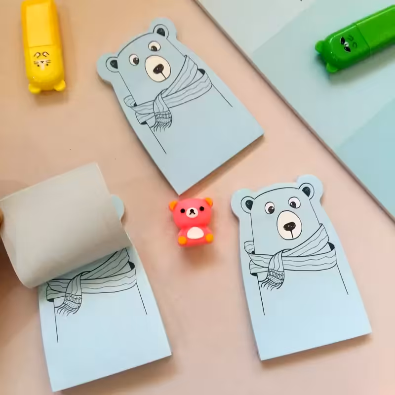 استیکی نوت فانتزی طرح خرس آبی کیوت کاغذ یادداشت چسب دار حیوانات دور برش خورده برگه یاد داشت چسبی تدی 40 برگ دور برشی