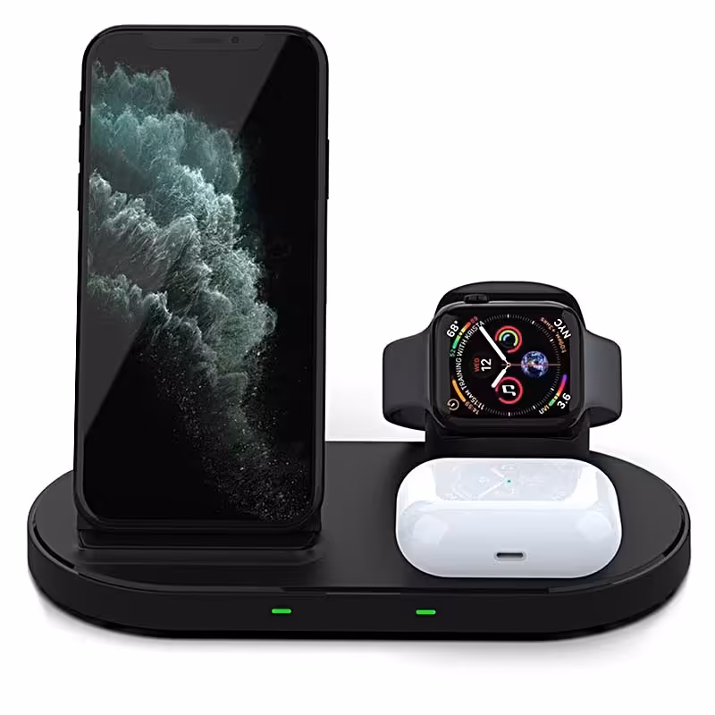 ایستگاه شارژ سریع 15 واتی بی سیم 3 در 1 برای اپل برای iPhone و iWatch و Airpods 
