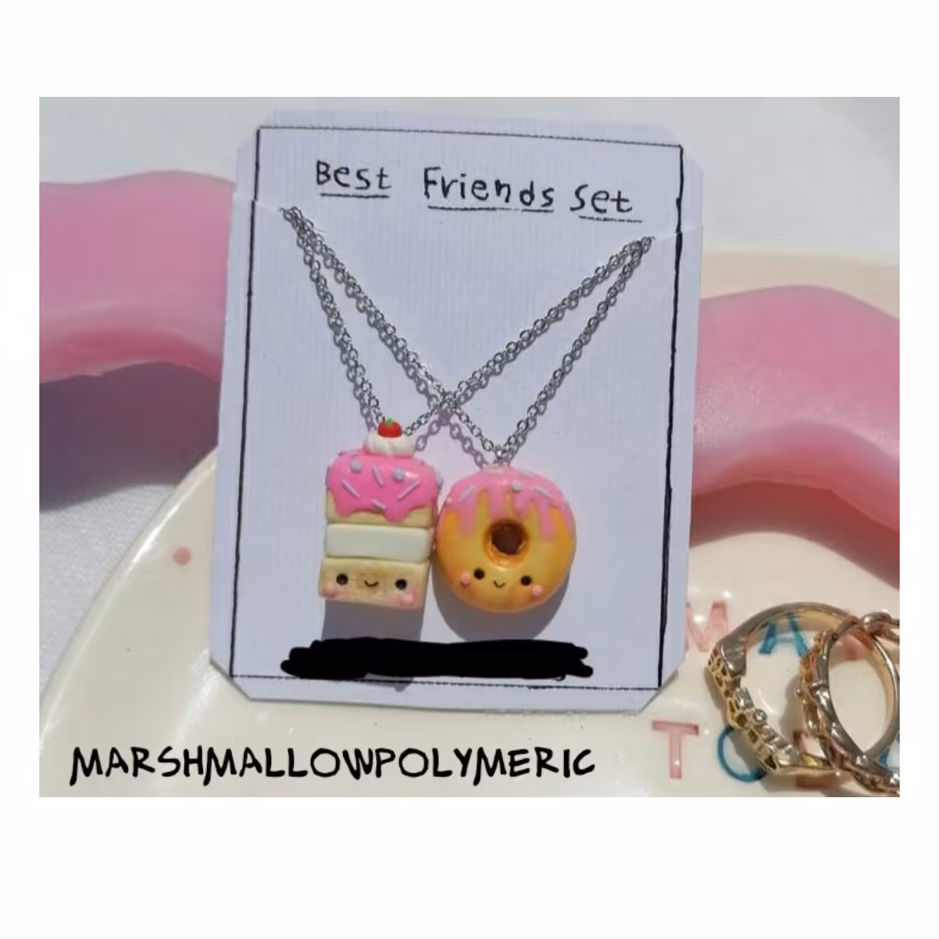 ست گردنبند دوستی پلیمری طرح دونات و کیک