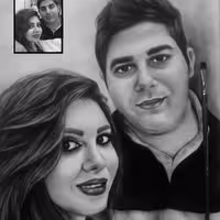 نقاشی چهره سیاه قلم دونفر سایز آ3