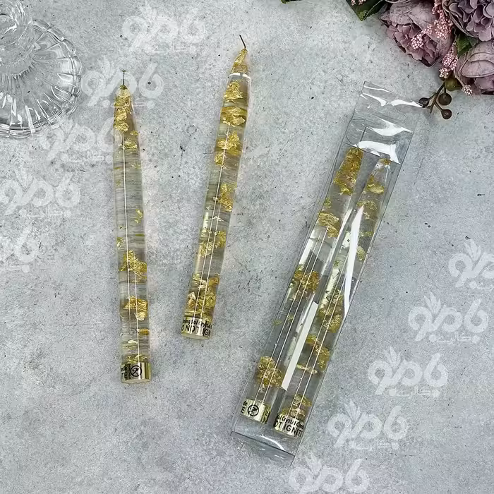 شمع کریستال جفتی کوتاه طلایی