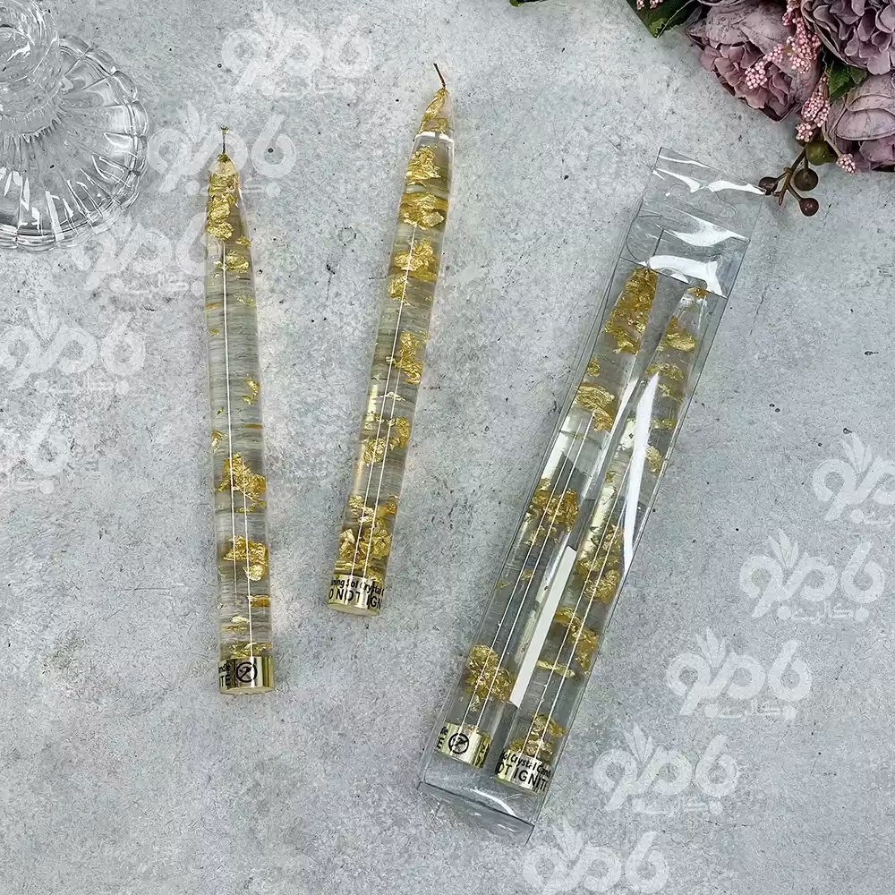 شمع کریستال جفتی کوتاه طلایی