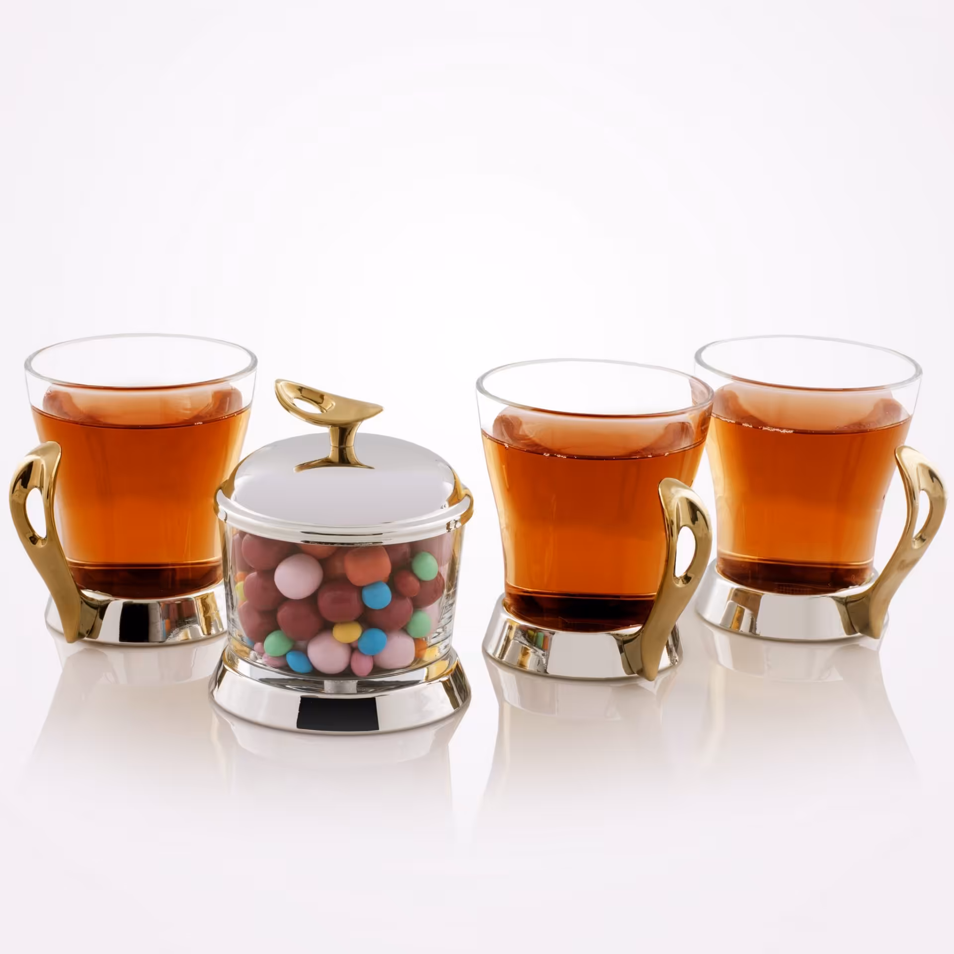 سرویس چایخوری تک استیل مدل لوپ (دسته طلایی)