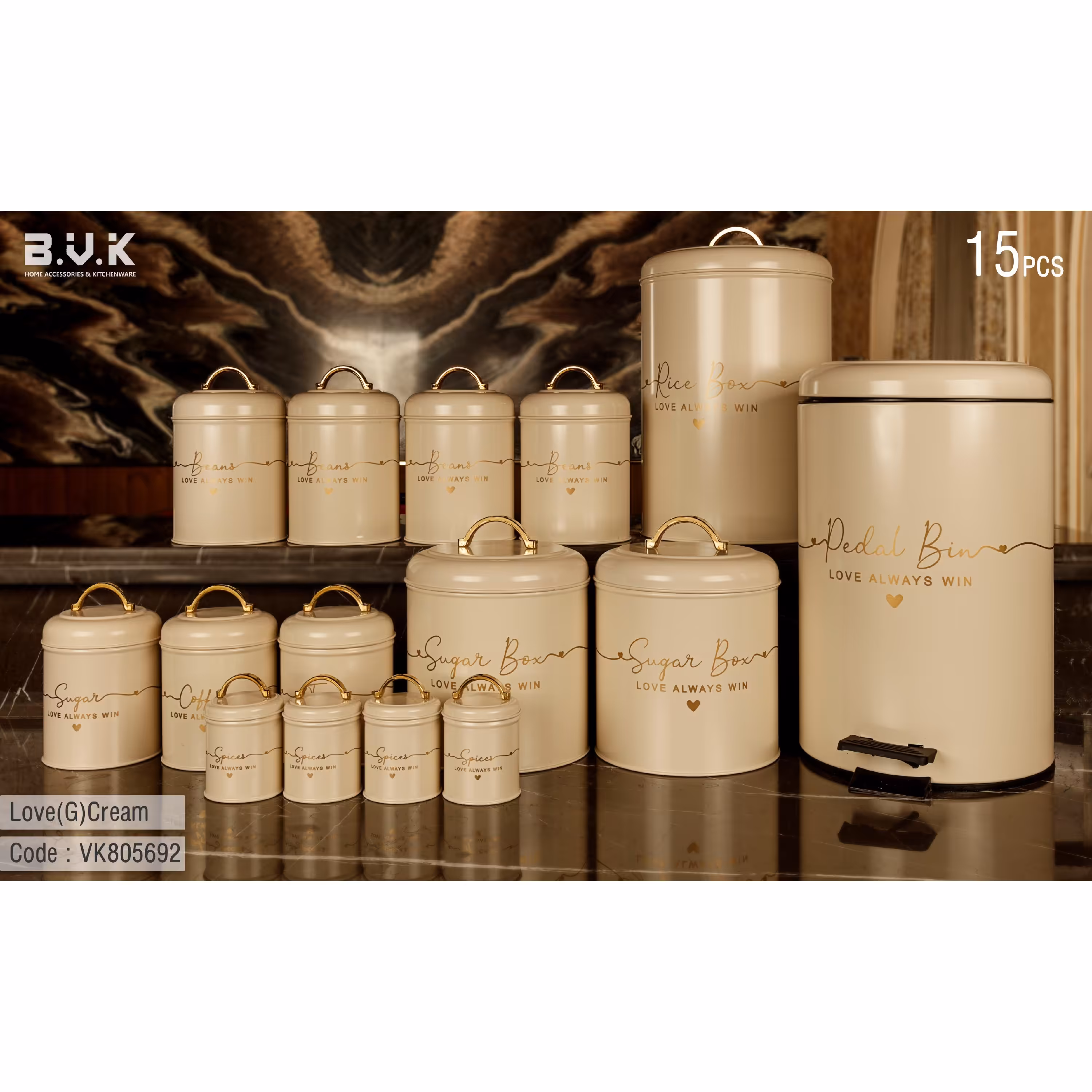 سرویس آشپزخانه 805692 کرم طلایی لاو 16 پارچه بی وی کی 