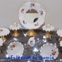 هفت سین سفالی طرح خاص سفید طلایی گل قرمز ی  نوروز 1402 