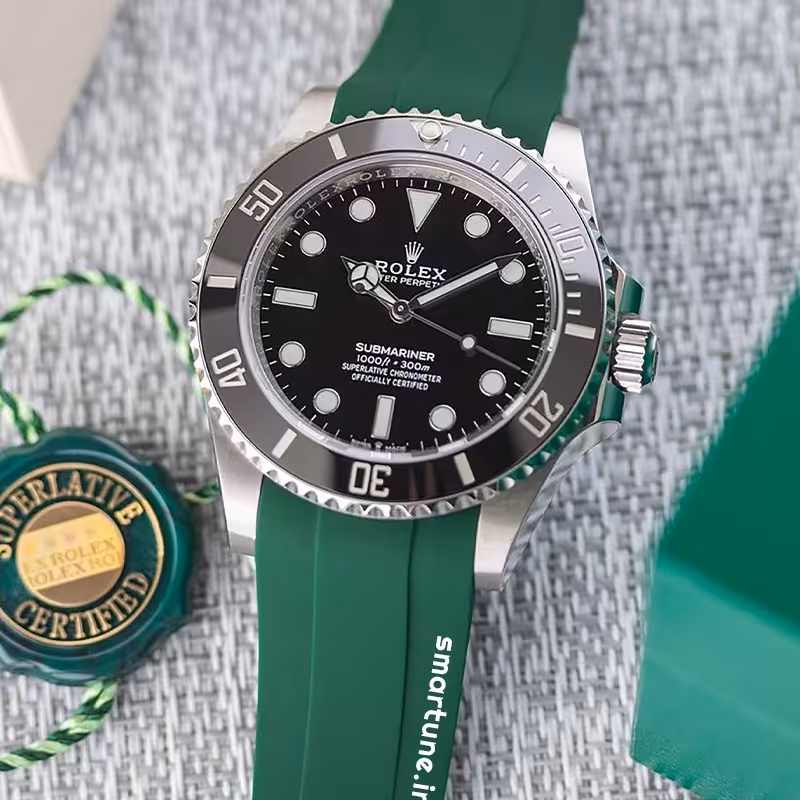 ساعت رولکس ساب مارینر مردانه  اتومات بند رابر رنگ سبز صفحه مشکی  سیلور