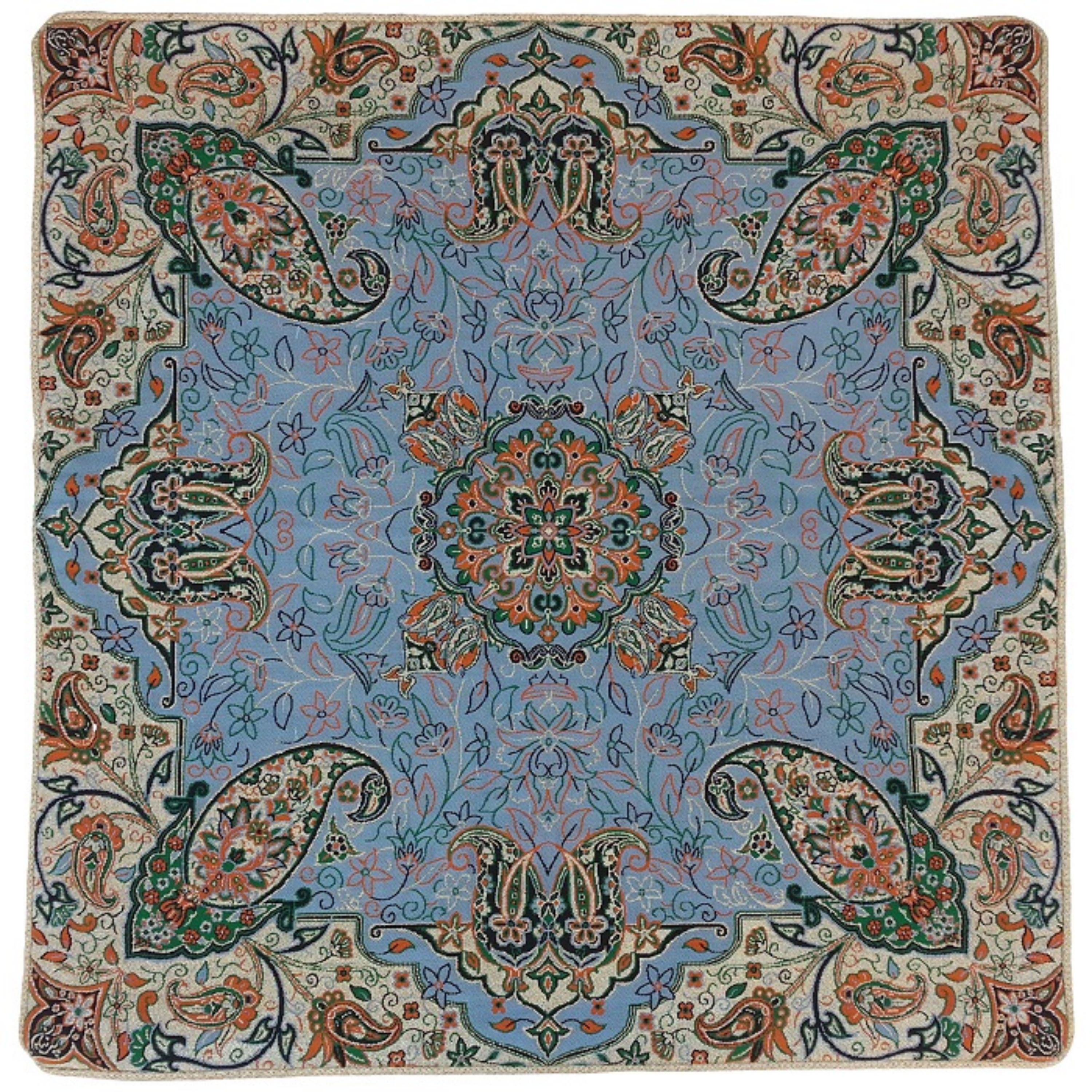 کاور کوسن ترمه ابریشم  کد QUTR4  نفیس  رنگ آبی کم رنگ  آستر آبی