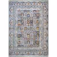 فرش ماشینی افرند 1500 شانه گل برجسته زمینه نقره ای کد 55020 (نه متری)