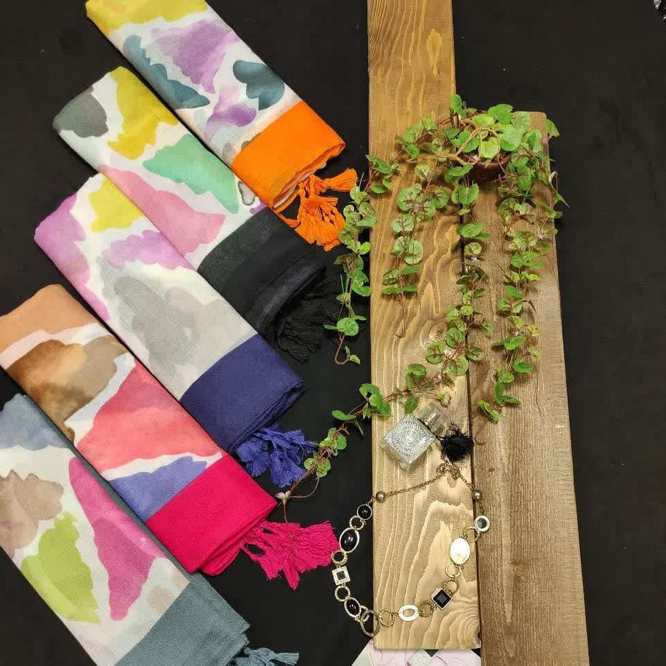 روسری آبرنگی جذاب و خوشرنگ قواره 140 دارای رنگ بندی متنوع مناسب تابستان و قابل ست با انواع مانتوها