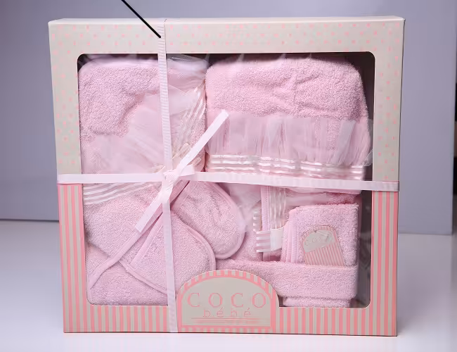سرویس حوله نوزادی 4 تکه کو کو ب ب اصل ترکیه با جعبه اورجینال   cocobebe