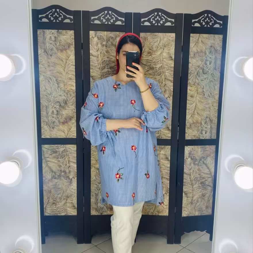 لینن راه راه سوزن دوزی شده جنس خوب سایز 48