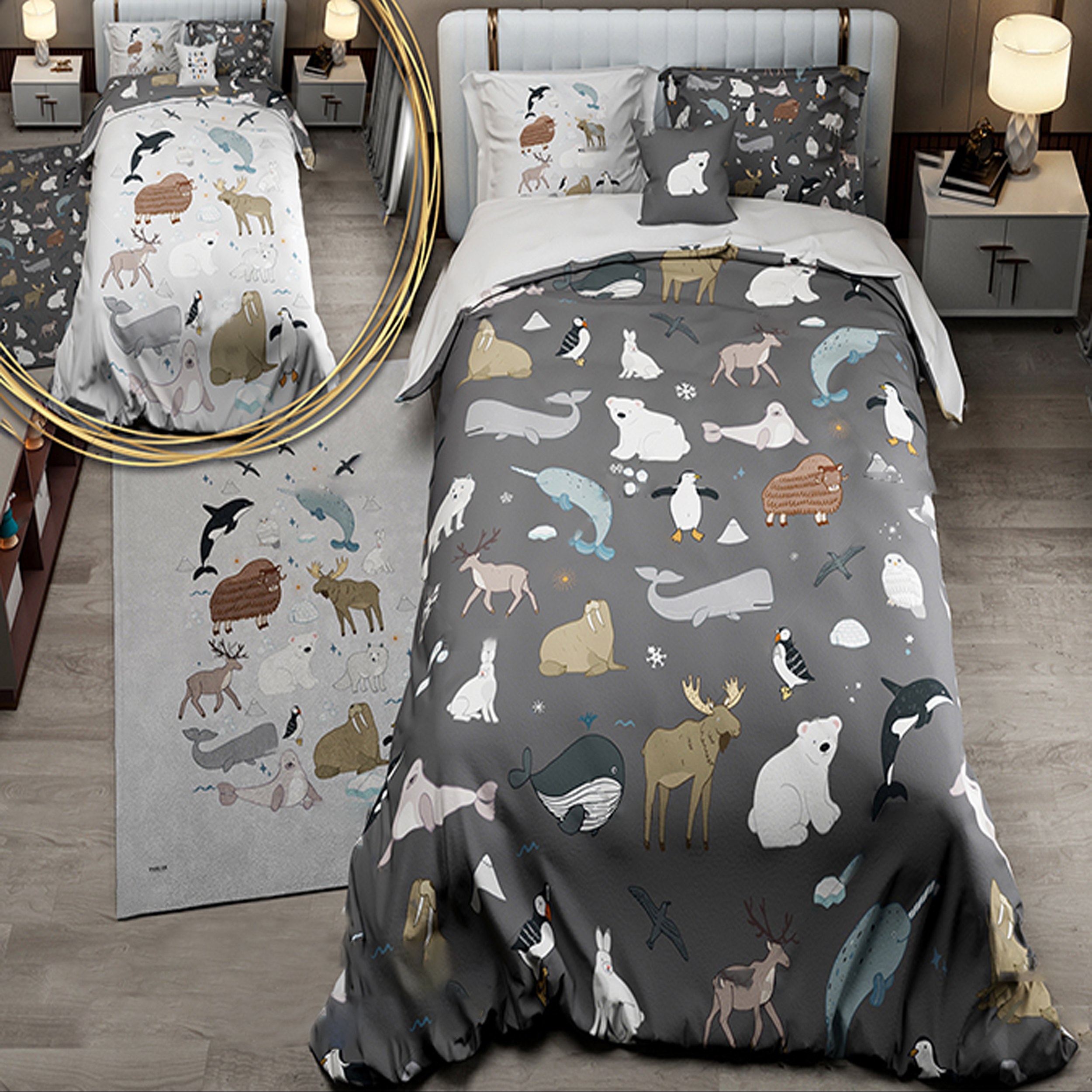 سرویس خواب پارلاک کد 345 مدل حیوانات یک نفره 5 تکه