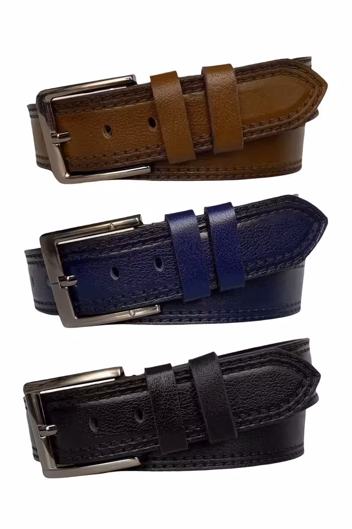 کمربند مشکی مردانه و زنانه ست طرح دار ممتاز اسپرت جین آبی سرمه ای 4.5 سانتی متری GoDeri