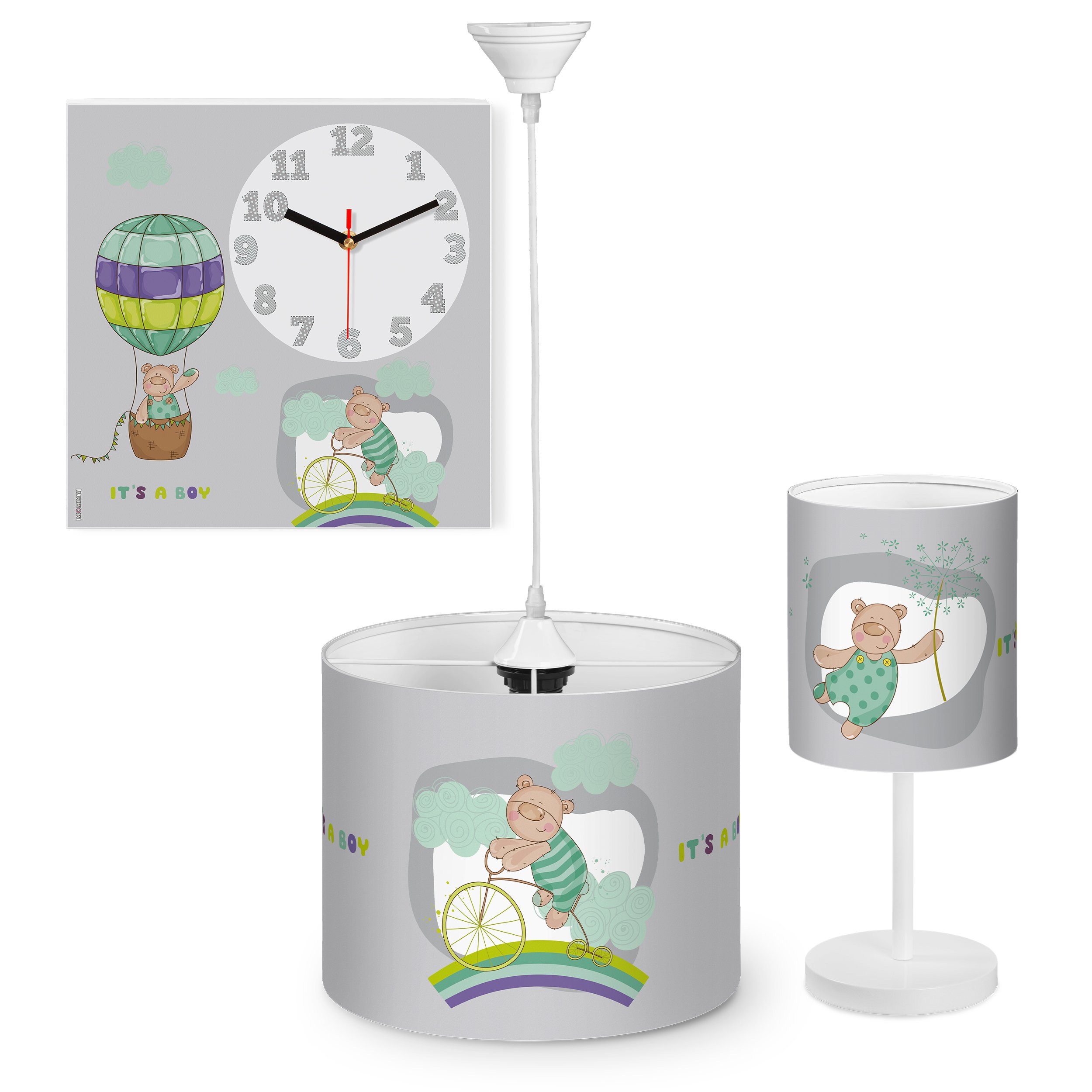 لوستر  کودک  بهمراه آباژور و ساعت دیواری Mommy طرح خرس و قاصدک کد BE-G-7820