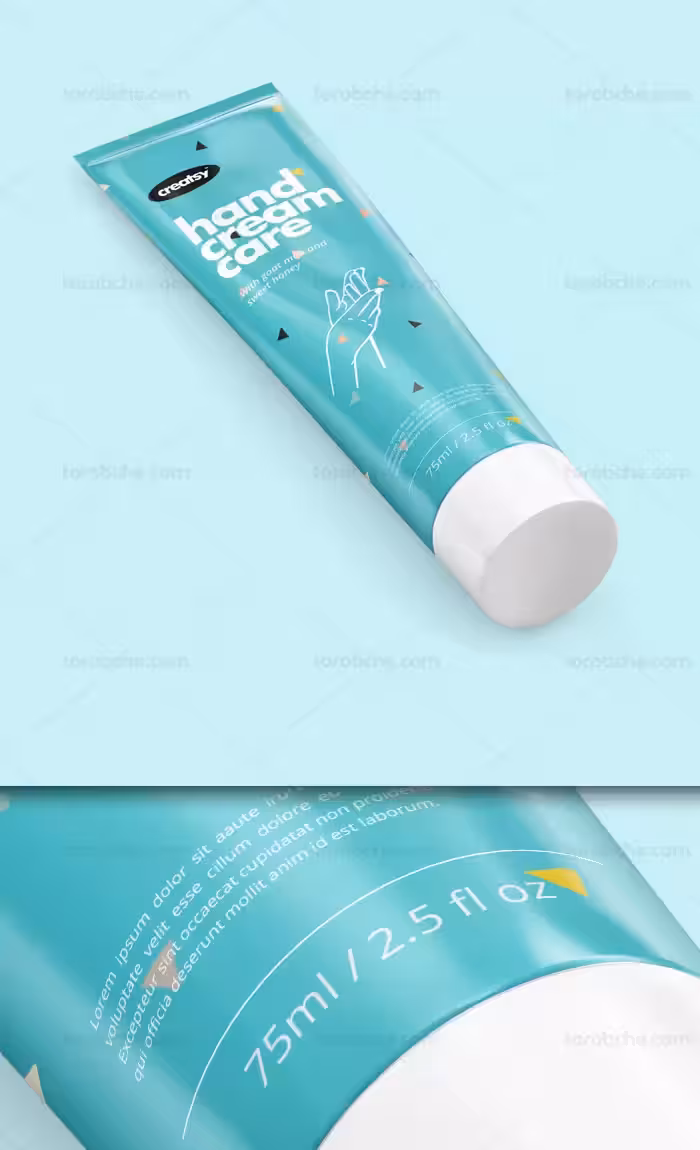 طرح لایه باز موکاپ بسته بندی کرم دست و صورت - گرافیک با طعم تربچه