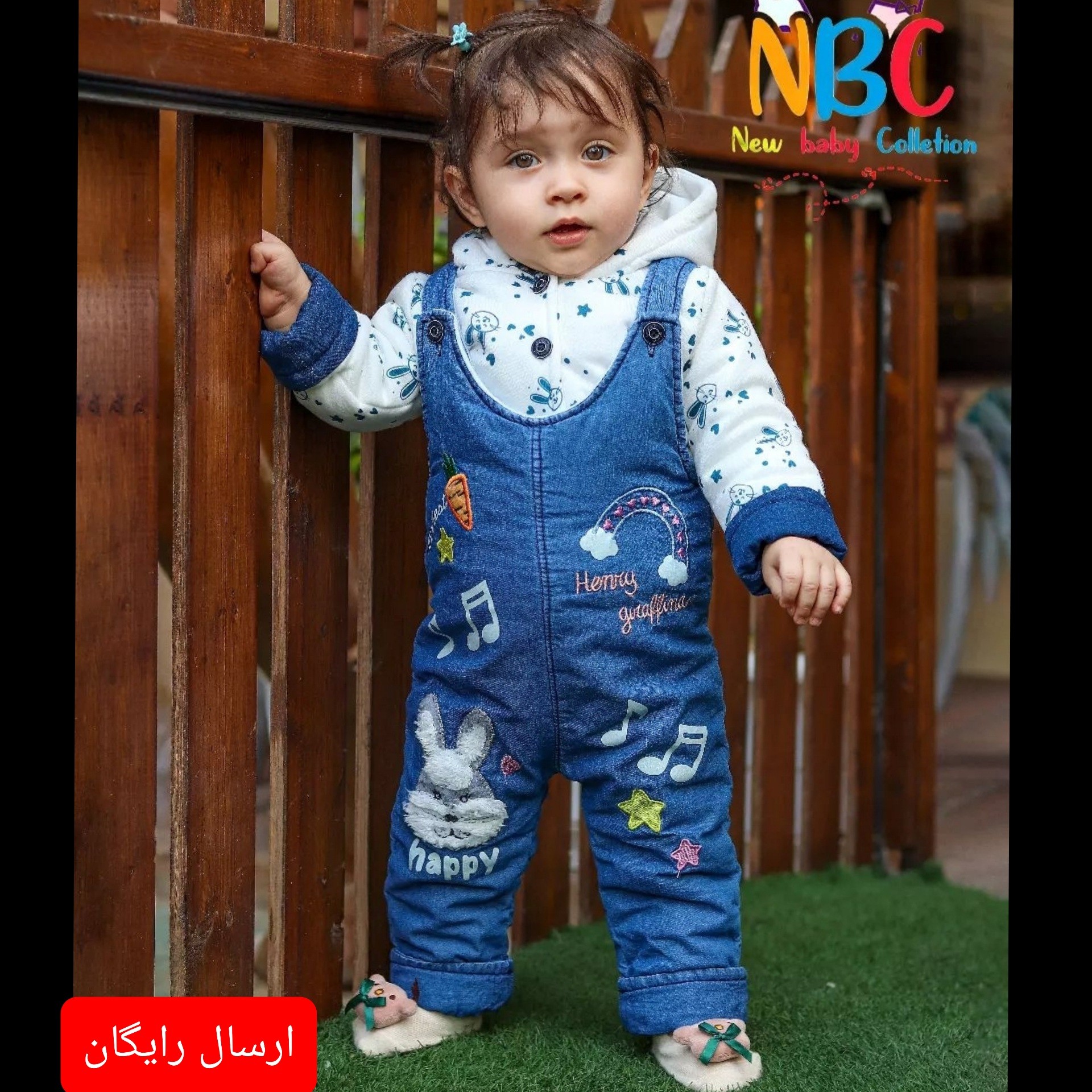 کاپشن نوزادی دو تکه شیک طرح خرگوش مدلی خاص و بی نظیر با تنخور عالی سایز 1 و2 ( با ارسال رایگان به سراسرکشور )  فروش ویژه