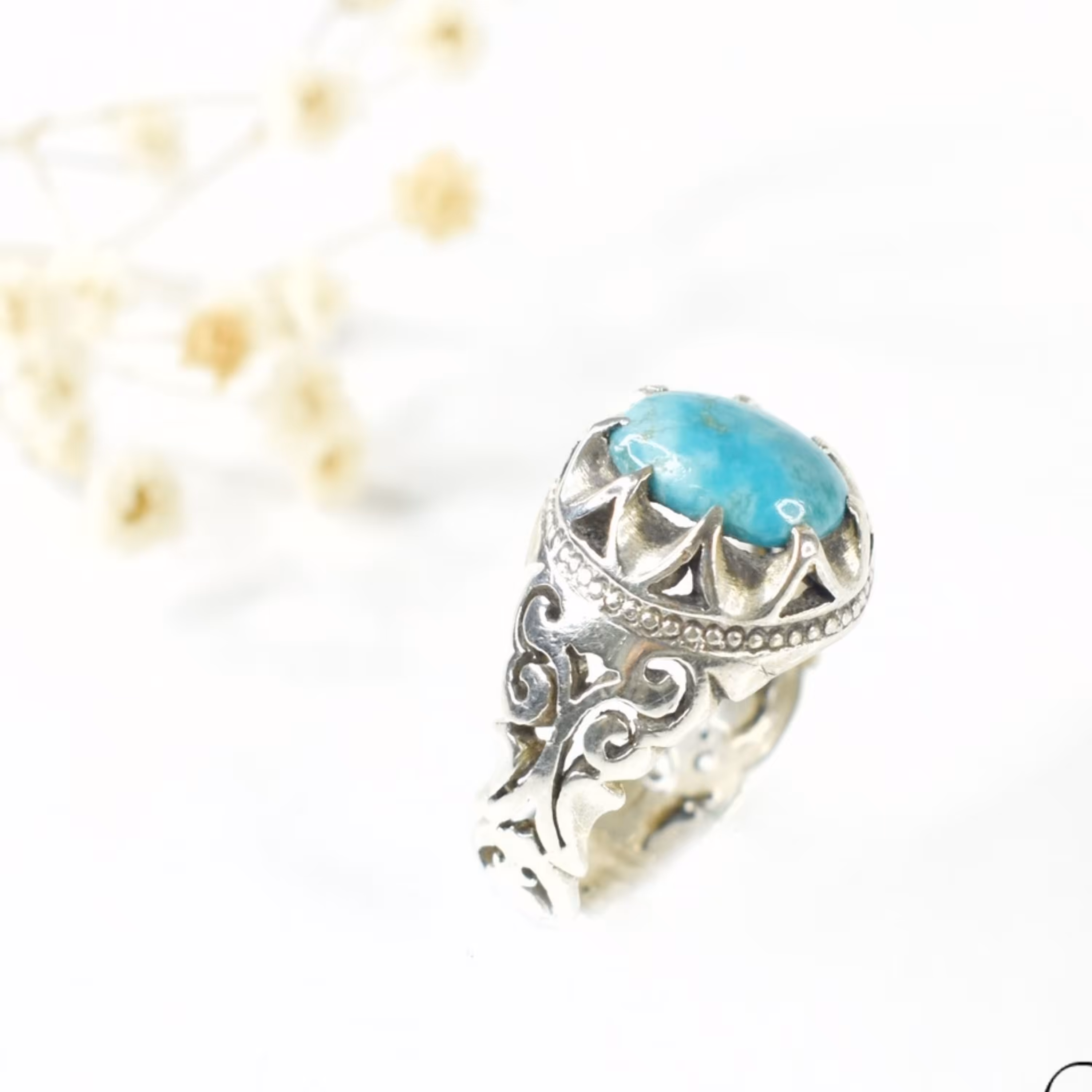 انگشتر فیروزه رکاب شبکه بدون حساسیت کیفیت بالا  کد6847