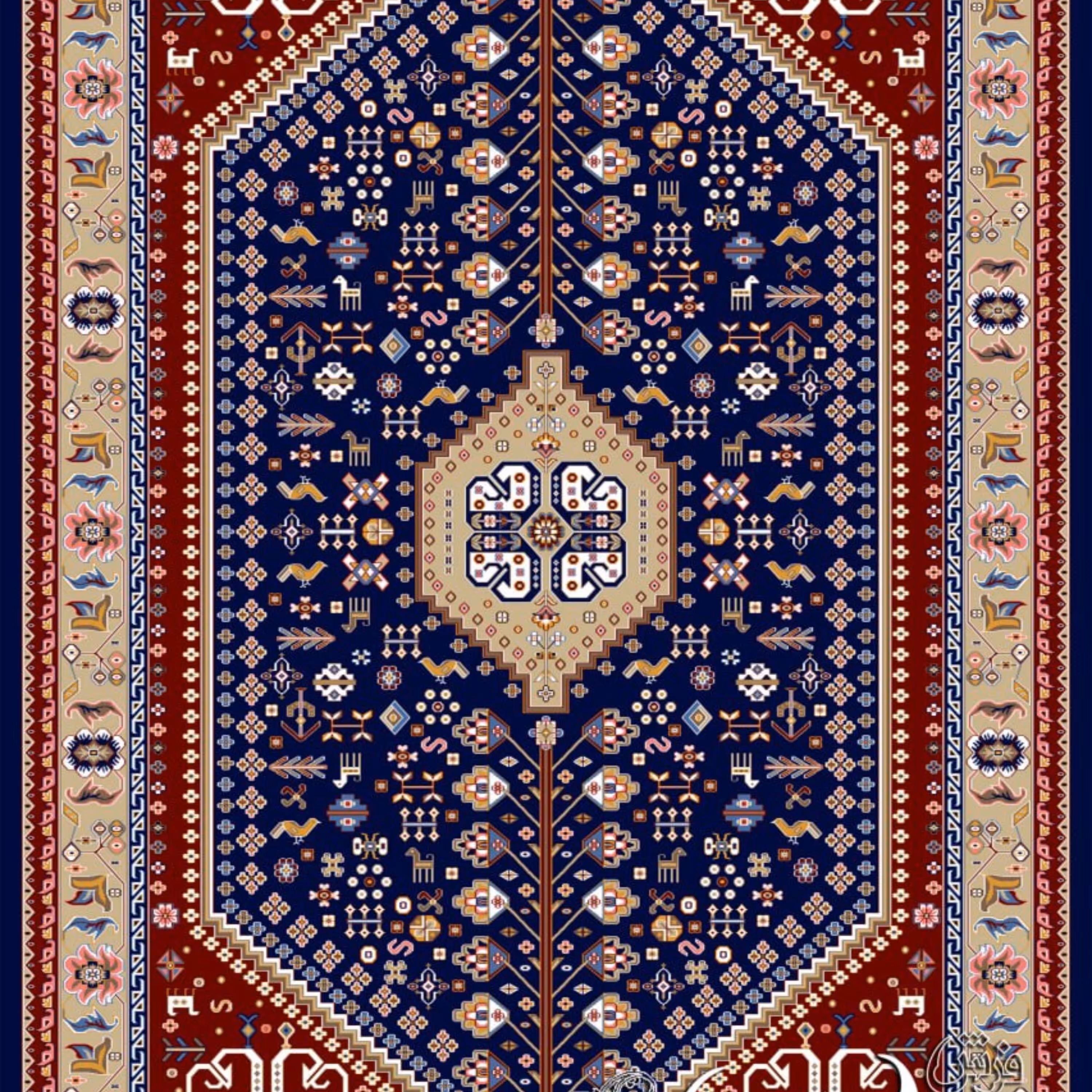 فرش پاتریس  فرش گلیم عشایری  400شانه طرح الناز سرمه ای سایز 6متری