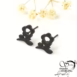 گوشواره استیل مشکی طرح گل کد 7595