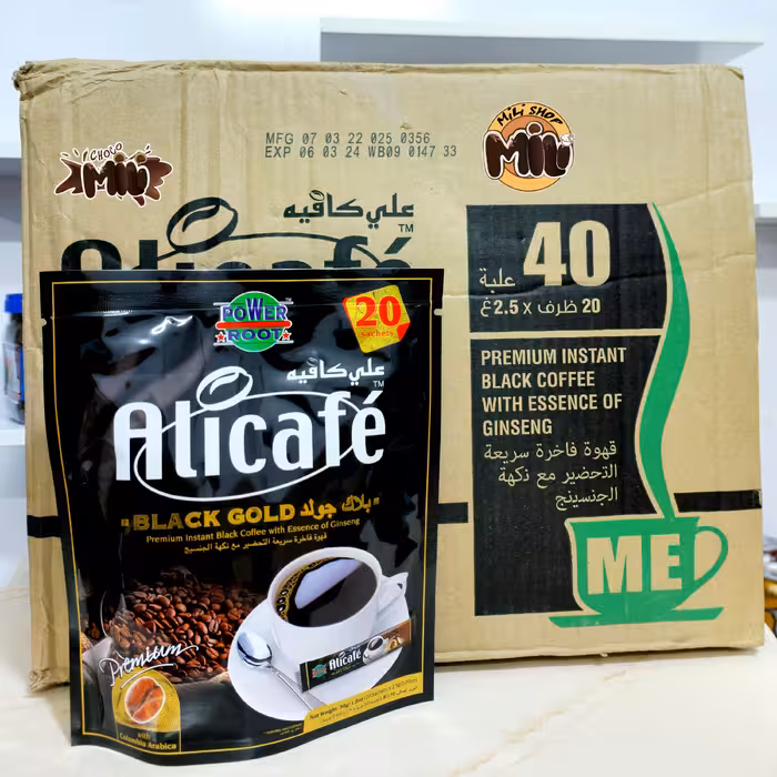 علی کافه بلک گلد اصل وارداتی(20ساشه)قهوه فوری علی کافه بلک گلد اصل مالزی
