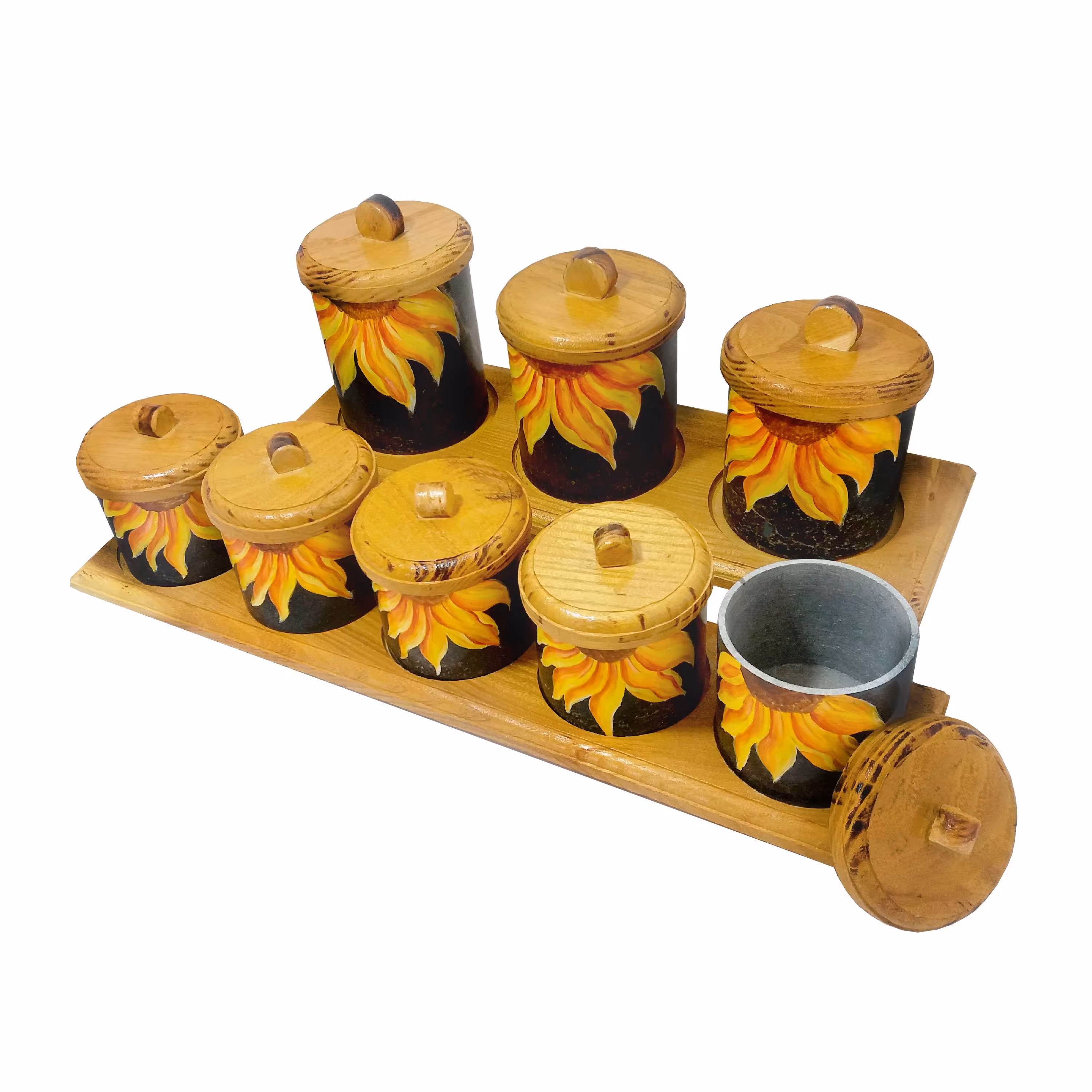 سرویس جا ادویه و پاسماوری سنگی نقاشی شده با طرح گل آفتابگردان 1