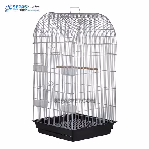 قفس پرنده مدل خورشید رنگ سفید و مشکی با کفی درجه 1